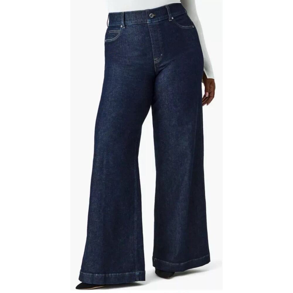 Spanx Seamed Front Pull On Stretch Wide‎ Leg Jean Indigo, Size 2XL